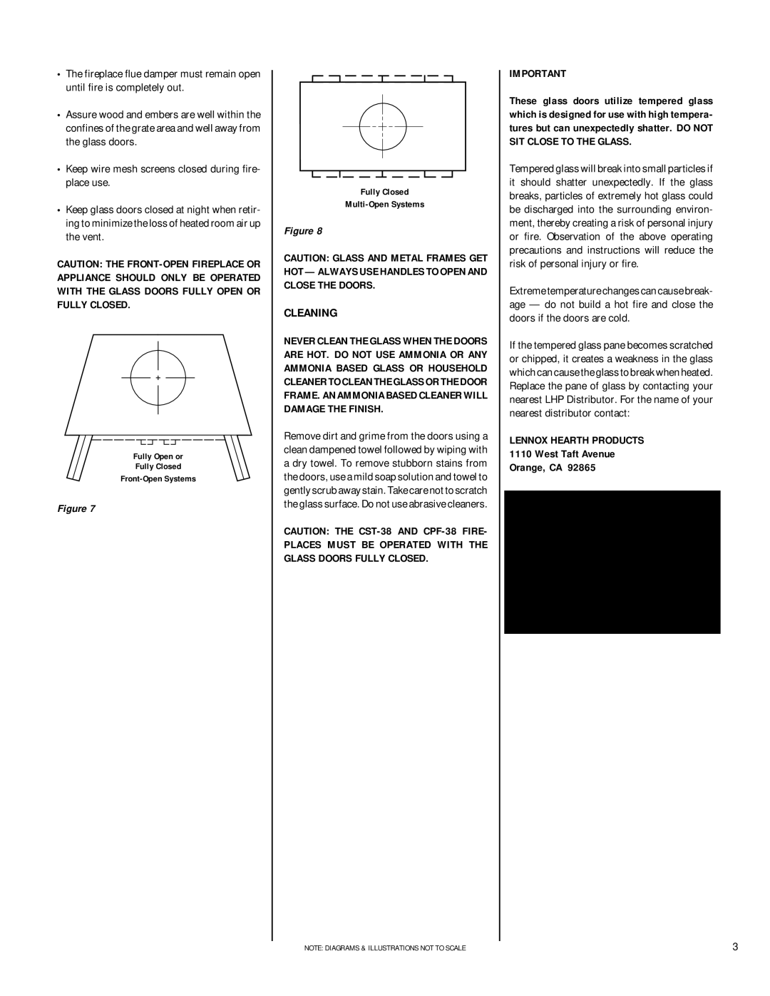 Lennox Hearth 38ABF-BS Cleaning, Places Must be Operated with the Glass Doors Fully Closed, Lennox Hearth Products 