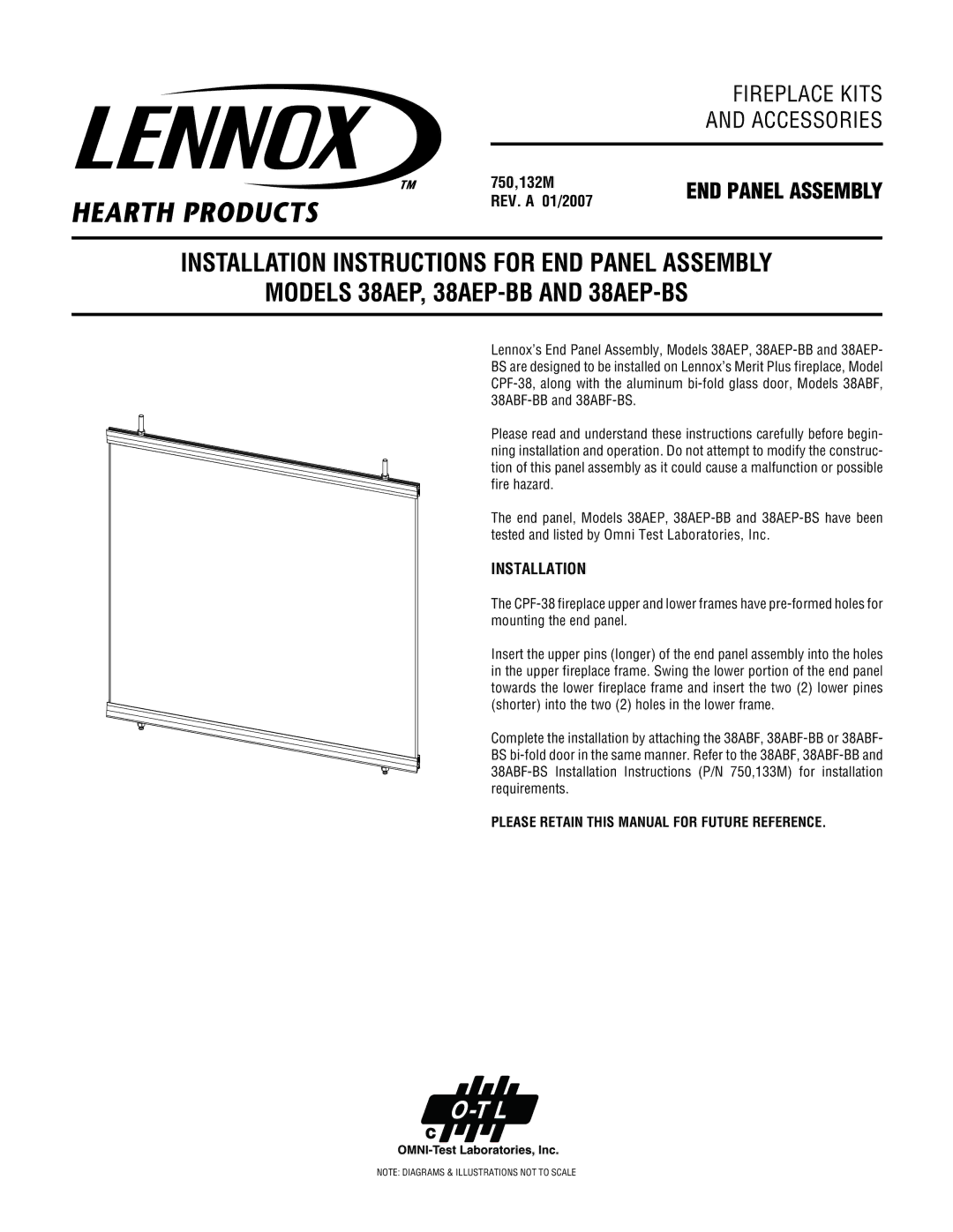 Lennox Hearth 38AEP-BS, 38AEP-BB installation instructions END Panel Assembly 