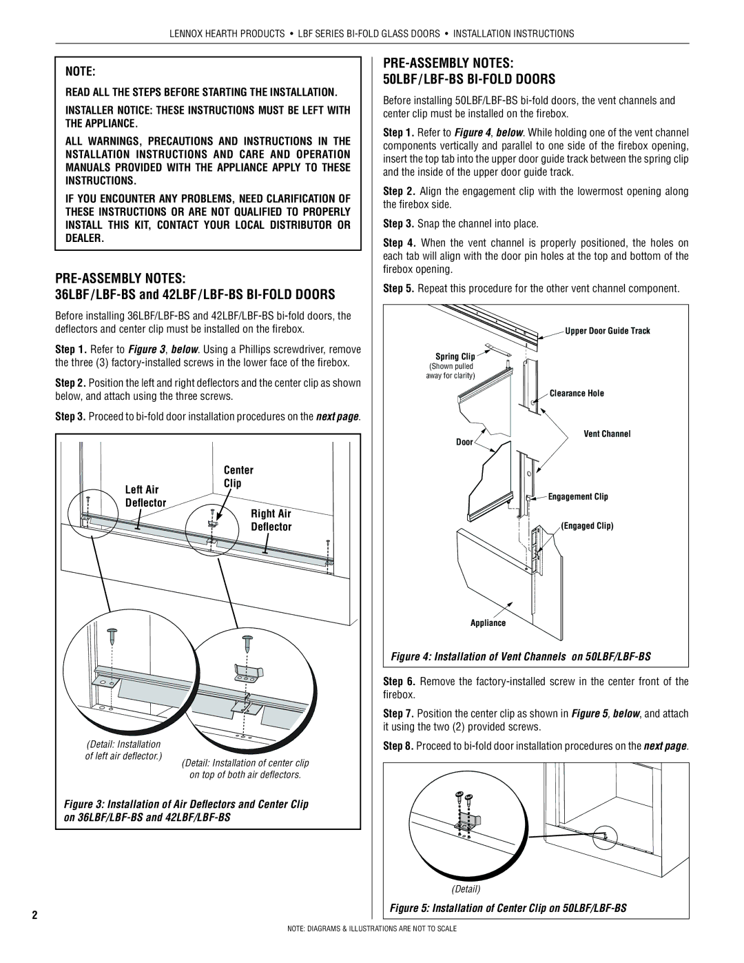 Lennox Hearth LBF-BB PRE-ASSEMBLY Notes 50LBF / LBF-BS BI-FOLD Doors, 36LBF / LBF-BS and 42LBF / LBF-BS BI-FOLD Doors 