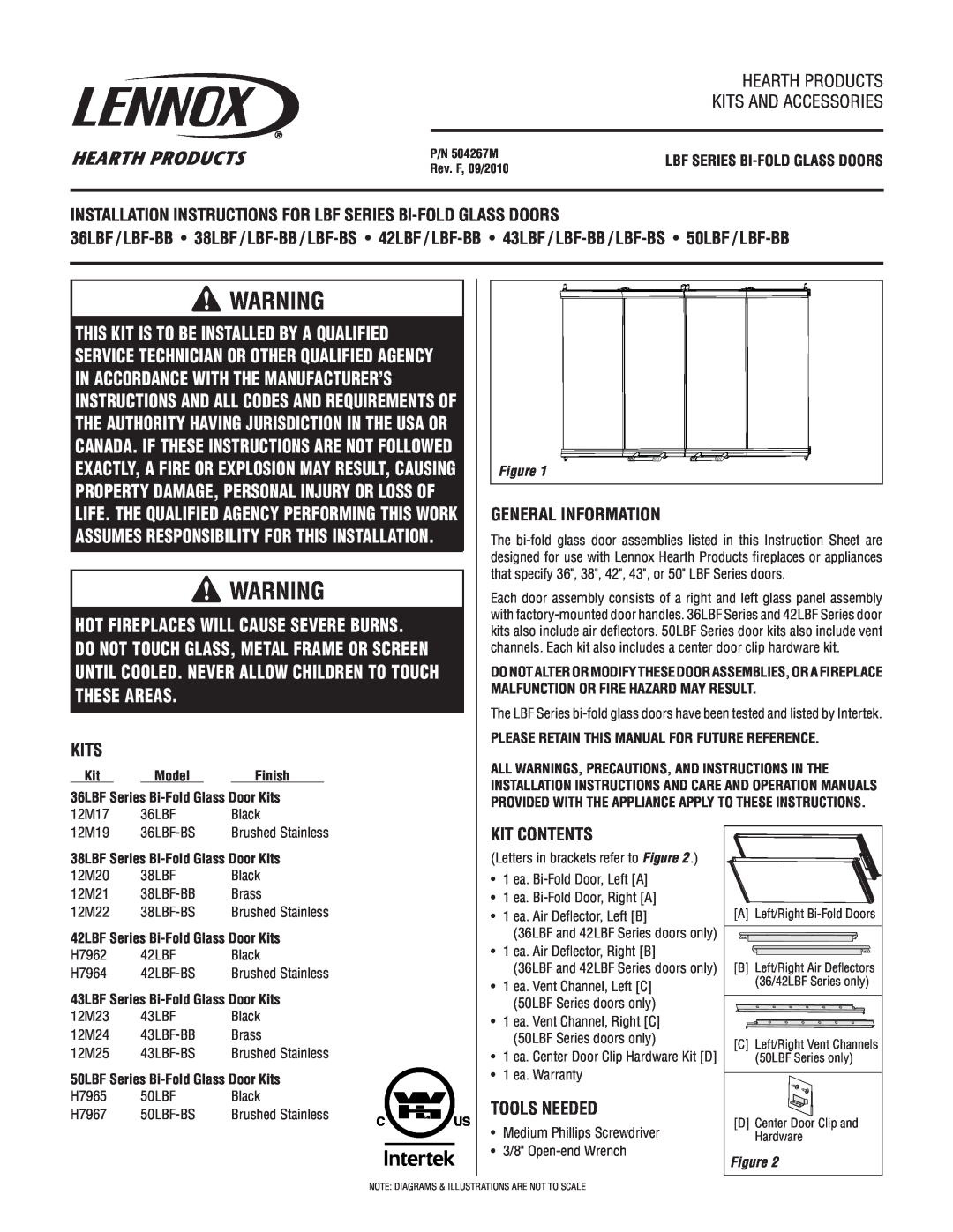 Lennox Hearth 43LBF installation instructions This Kit Is To Be Installed By A ­Quali­Fied, Kits, General Information 