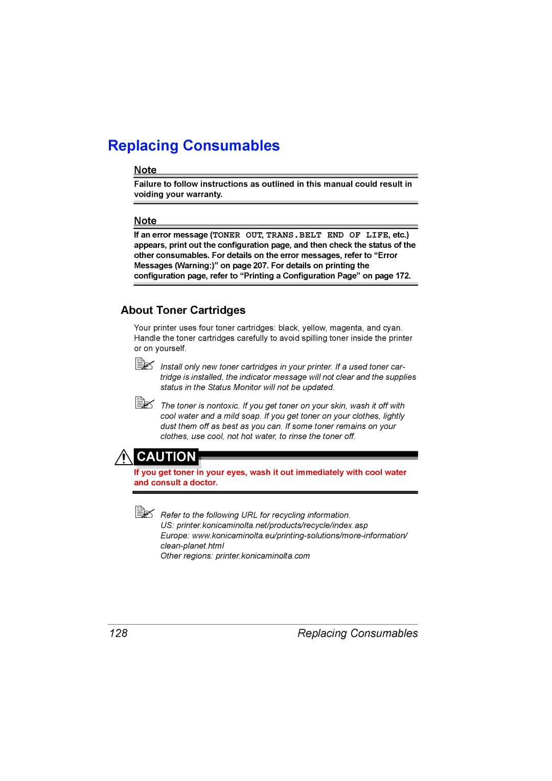 Lennox Hearth 4650EN manual Replacing Consumables, About Toner Cartridges, 128 