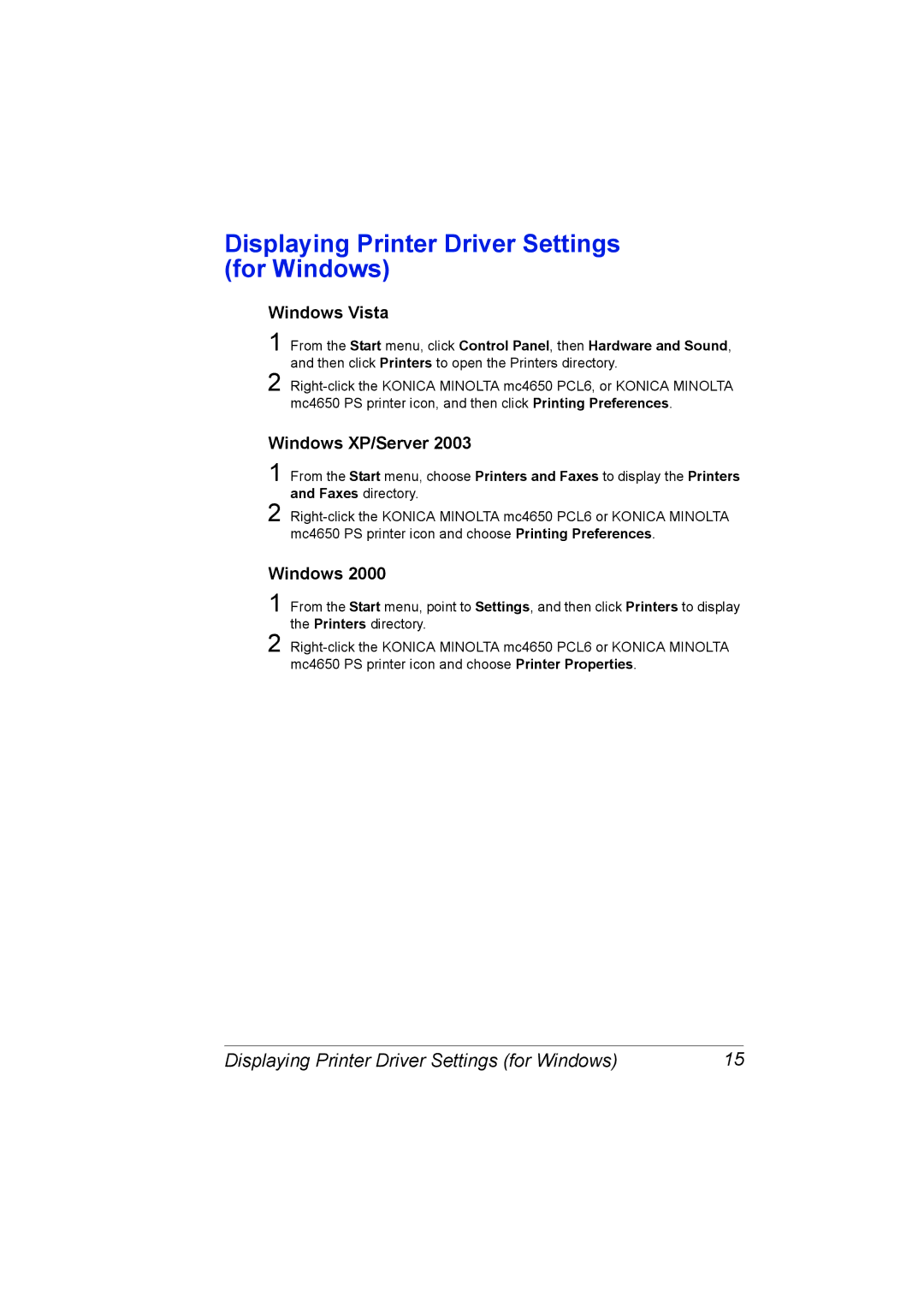 Lennox Hearth 4650EN manual Displaying Printer Driver Settings for Windows, Windows Vista, Windows XP/Server 