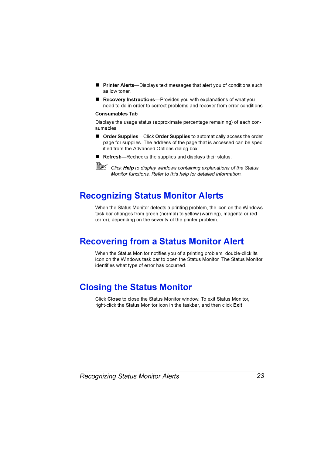 Lennox Hearth 4650EN Recognizing Status Monitor Alerts, Recovering from a Status Monitor Alert, Closing the Status Monitor 