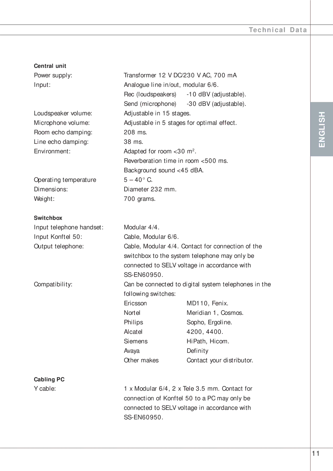 Lennox Hearth 50 manual Technical Data, Central unit 