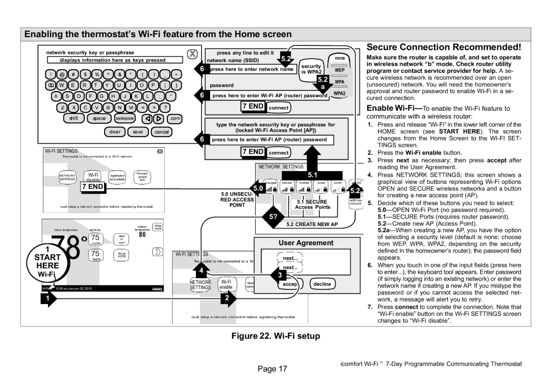 Lennox Hearth 50692101 Secure Connection Recommended, Enable Wi−Fi To enable the Wi−Fi feature to, User Agreement, End 