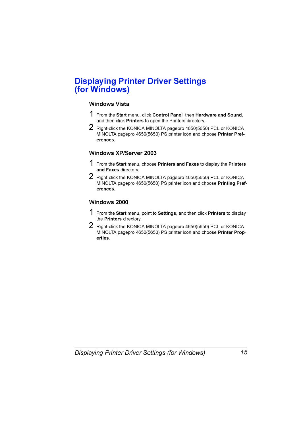 Lennox Hearth 4650EN, 5650EN manual Displaying Printer Driver Settings for Windows, Windows Vista, Windows XP/Server 