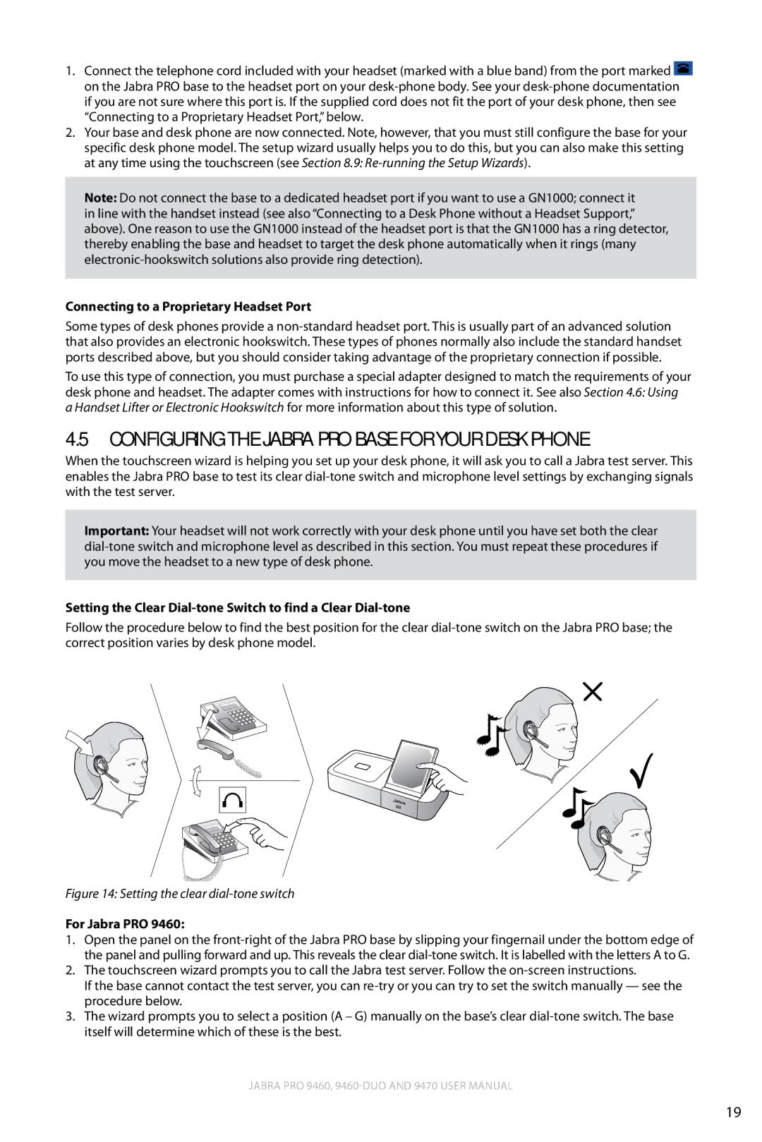 Lennox Hearth 9470 user manual Configuring the Jabra PRO Base for Your Desk Phone, Connecting to a Proprietary Headset Port 