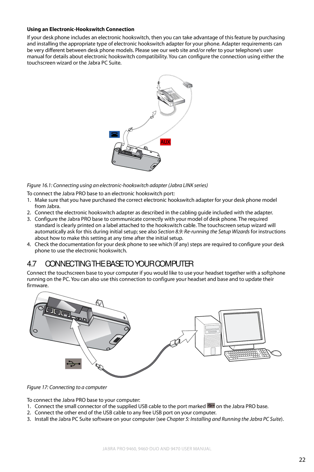 Lennox Hearth 9470 user manual Connecting the Base to Your Computer, Using an Electronic-Hookswitch Connection 