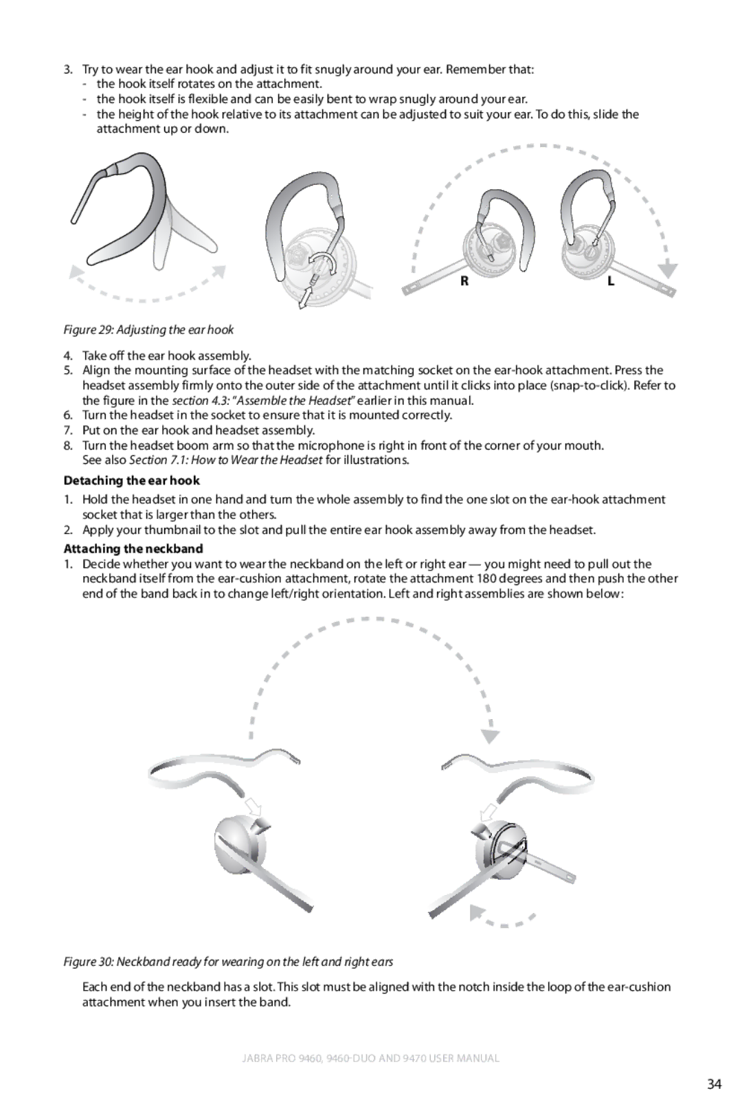 Lennox Hearth 9470 user manual Detaching the ear hook, Attaching the neckband 