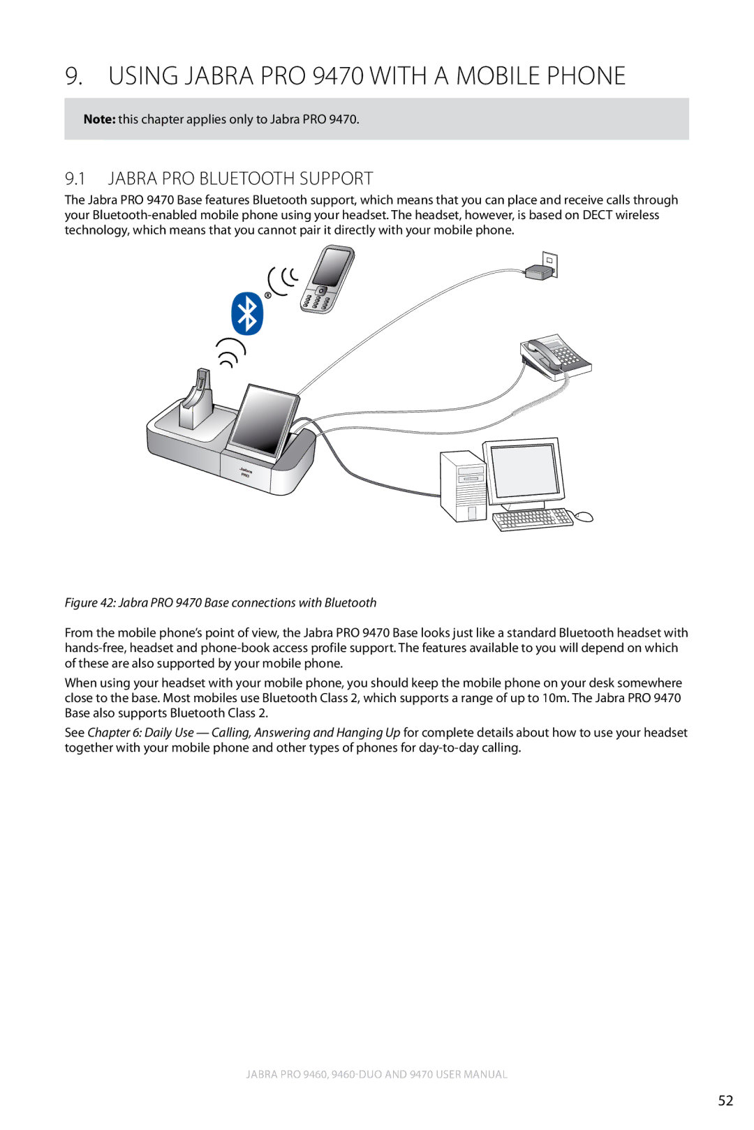 Lennox Hearth user manual Using Jabra PRO 9470 with a Mobile Phone, Jabra PRO Bluetooth Support 