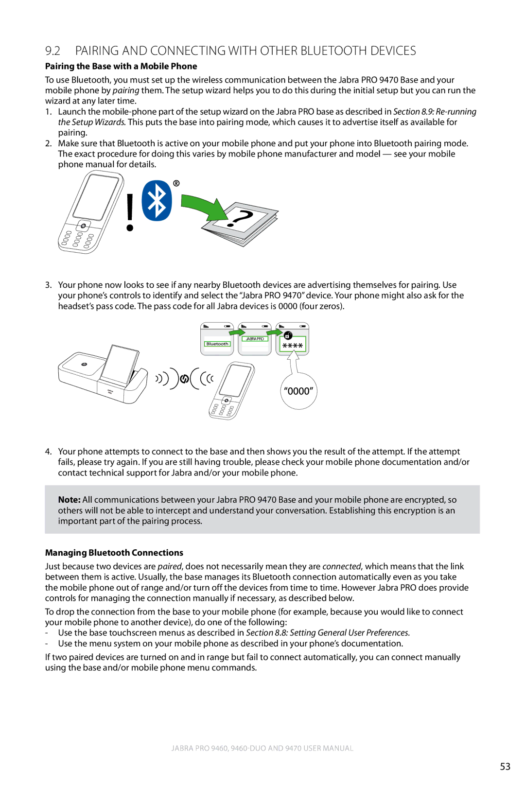 Lennox Hearth 9470 user manual Pairing and Connecting with Other Bluetooth Devices, Pairing the Base with a Mobile Phone 