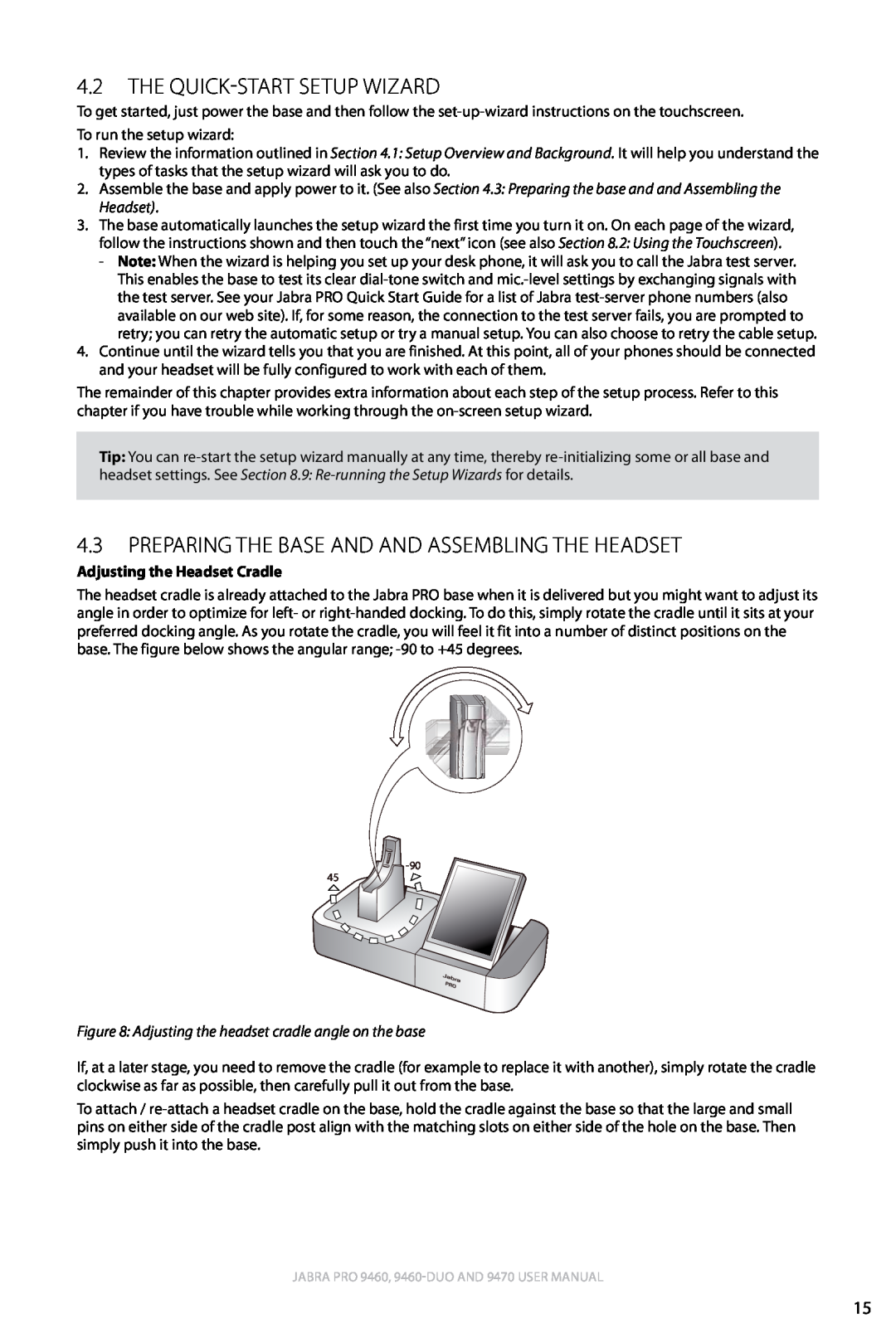 Lennox Hearth 9470 user manual 4.2The Quick-StartSetup Wizard, english, Adjusting the Headset Cradle 