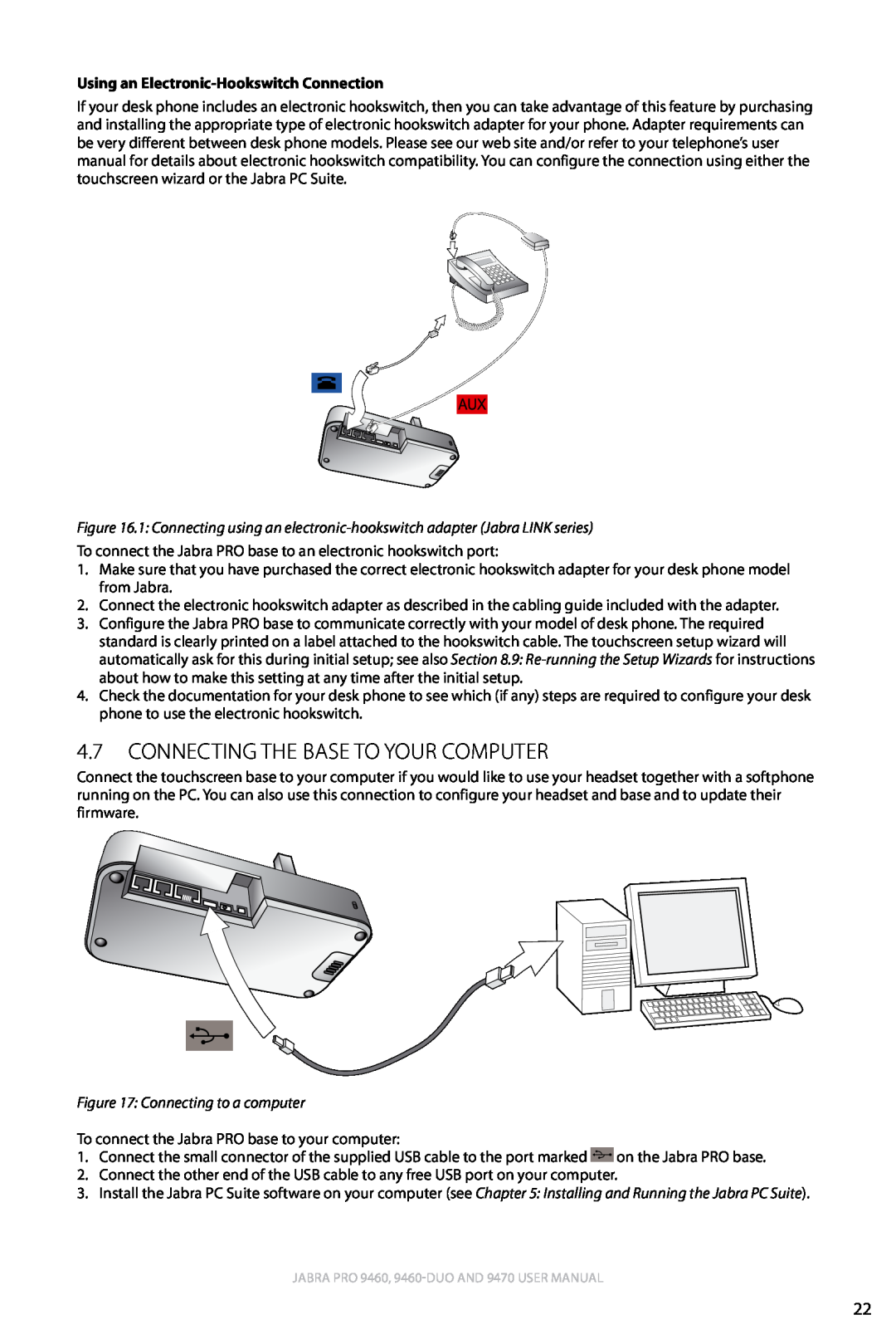 Lennox Hearth 9470 user manual 4.7Connecting the Base to Your Computer, english, Using an Electronic-HookswitchConnection 