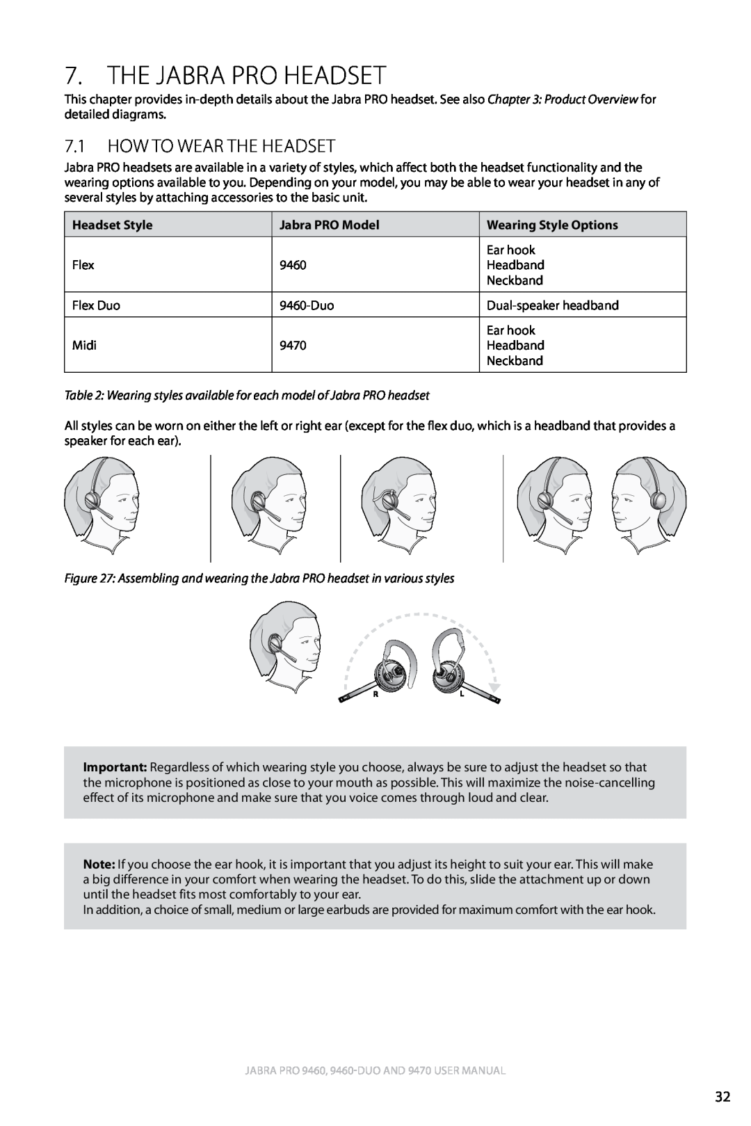 Lennox Hearth 9470 user manual The Jabra PRO Headset, 7.1How to Wear the Headset, english 