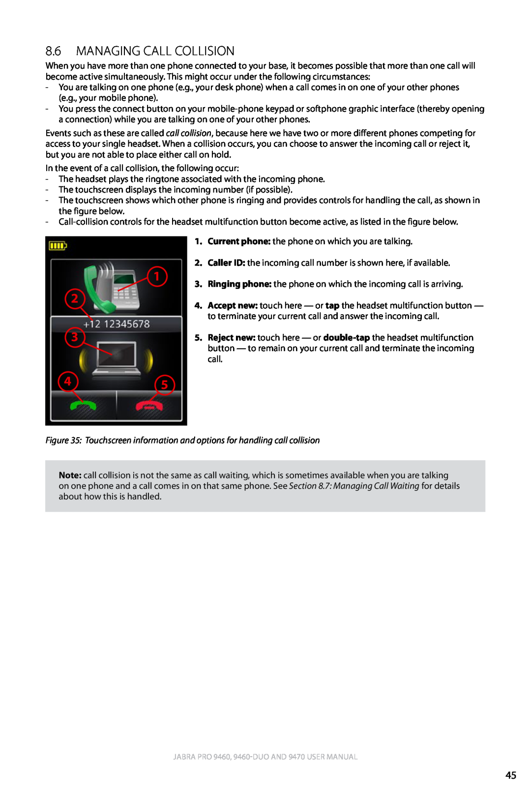Lennox Hearth 9470 user manual 8.6Managing Call Collision, 1 2 3 45, english 