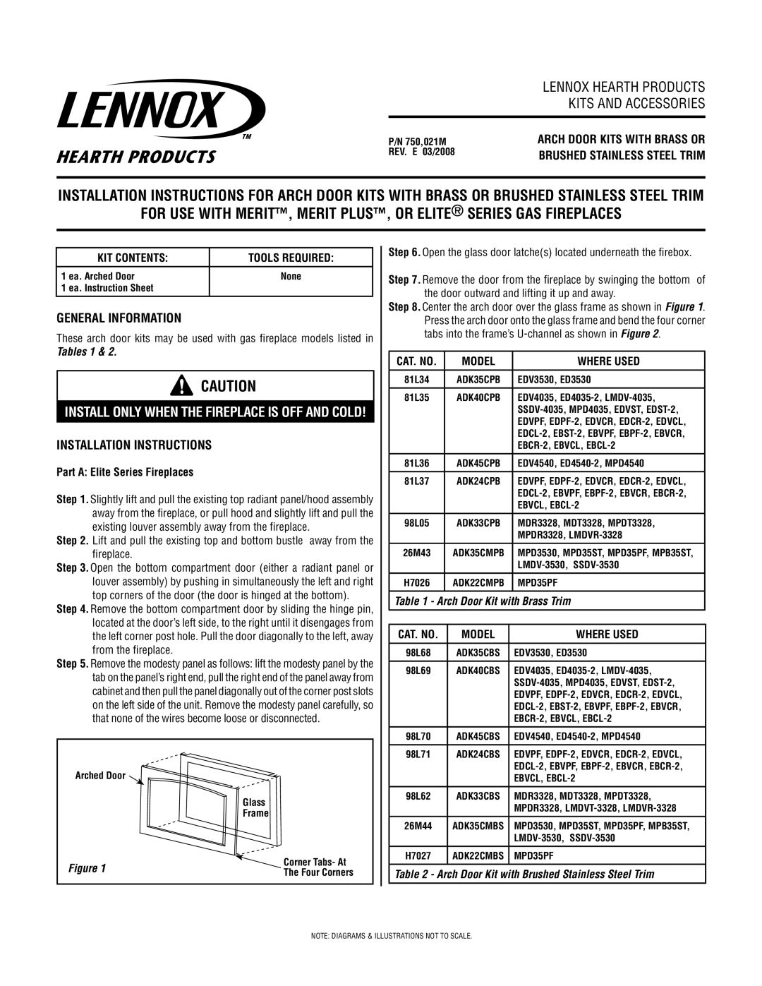 Lennox Hearth ADK40CPB, ADK45CBS installation instructions General Information, Installation Instructions, Tables 1 