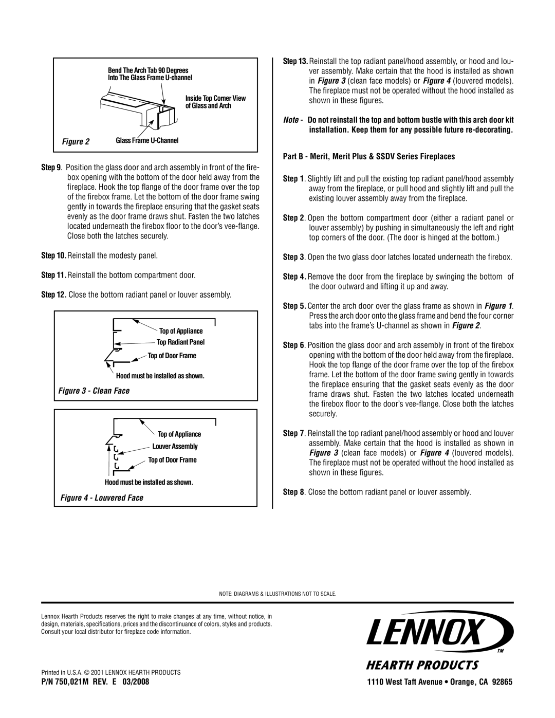 Lennox Hearth ADK45CPB, ADK45CBS, ADK40CPB Part B Merit, Merit Plus & Ssdv Series Fireplaces, 750,021M REV. E 03/2008 