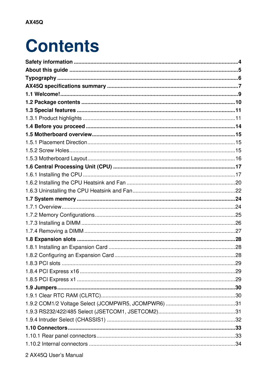 Lennox Hearth AX45Q manual Contents 