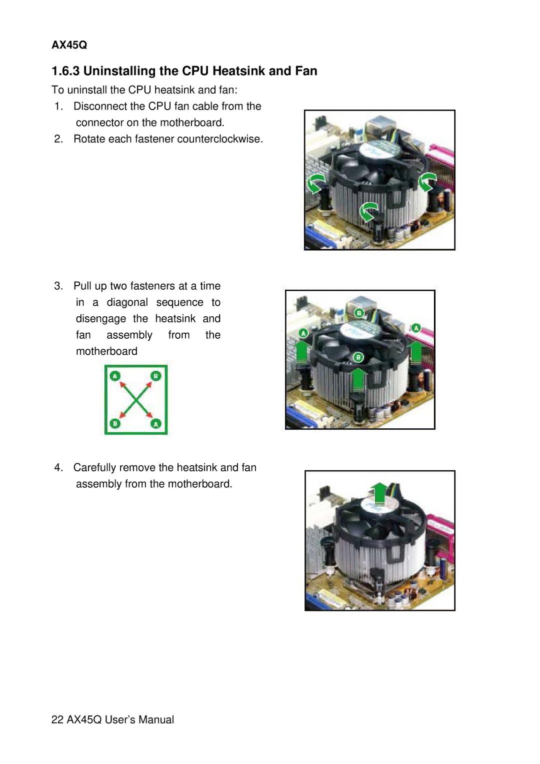 Lennox Hearth AX45Q manual Uninstalling the CPU Heatsink and Fan 