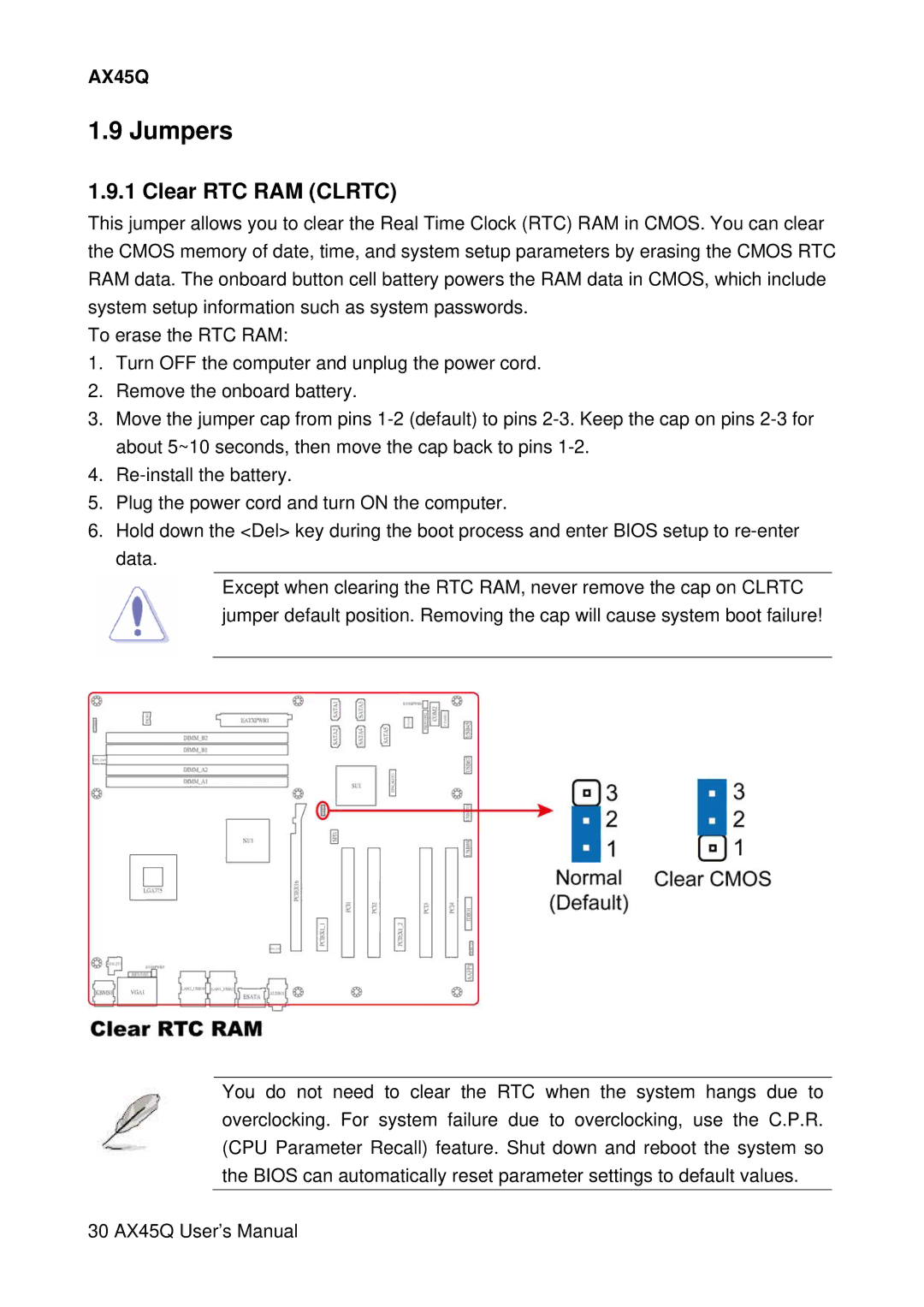 Lennox Hearth AX45Q manual Jumpers, Clear RTC RAM Clrtc 