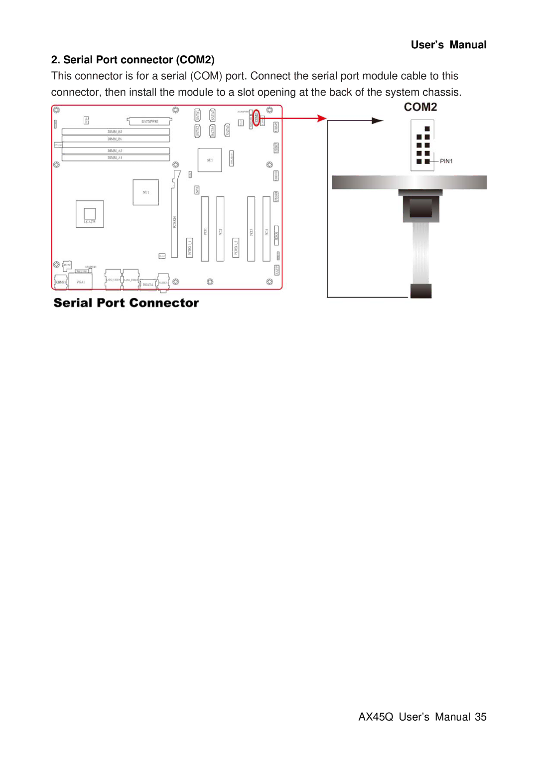 Lennox Hearth AX45Q manual User’s Manual Serial Port connector COM2 