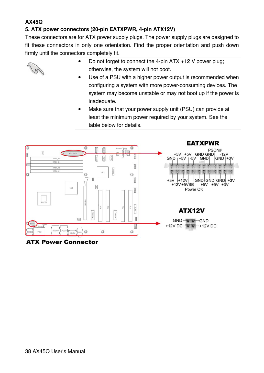 Lennox Hearth AX45Q manual ATX power connectors 20-pin EATXPWR, 4-pin ATX12V 