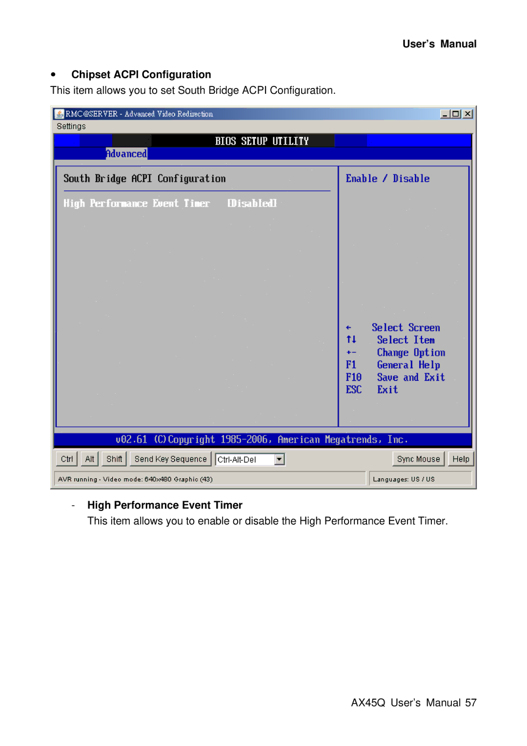 Lennox Hearth AX45Q manual User’s Manual Chipset Acpi Configuration, High Performance Event Timer 