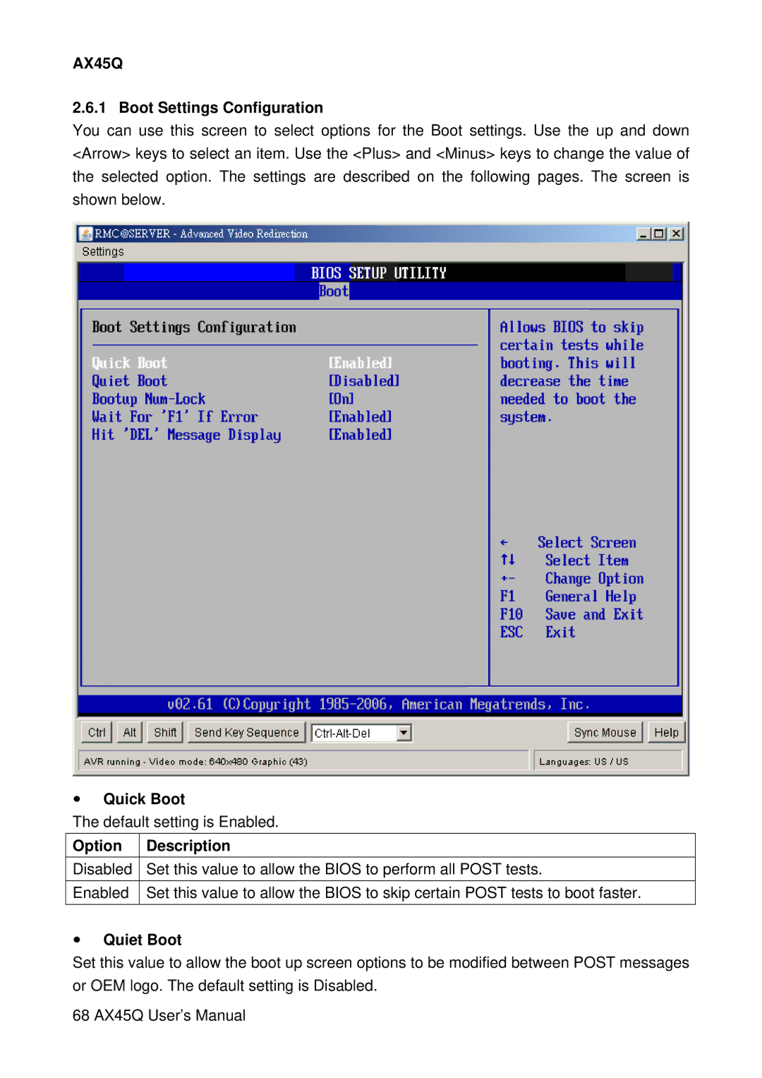 Lennox Hearth AX45Q manual Boot Settings Configuration, Quick Boot, Quiet Boot 