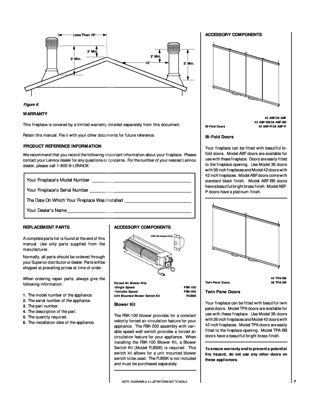 Lennox Hearth BC-36/42 Accessory Components, Warranty, Product Reference Information, Bi-FoldDoors, Replacement Parts 