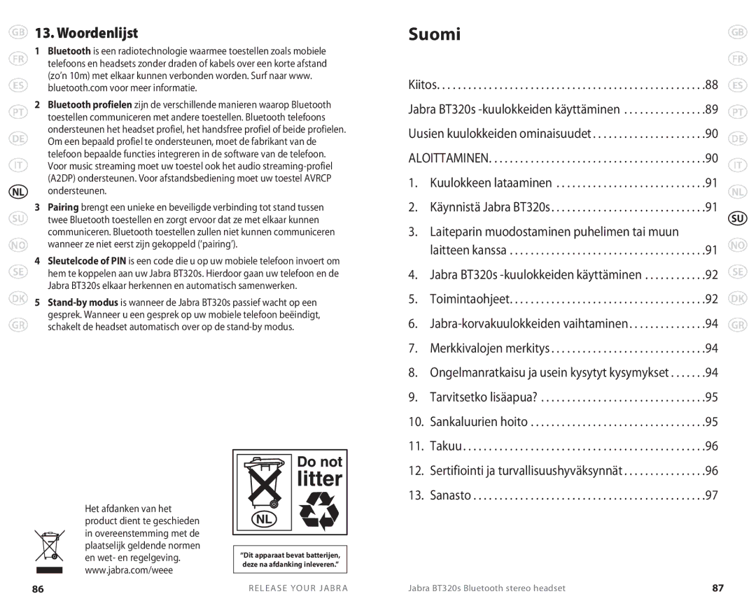 Lennox Hearth BT 320S user manual Suomi, Woordenlijst, Ondersteunen 