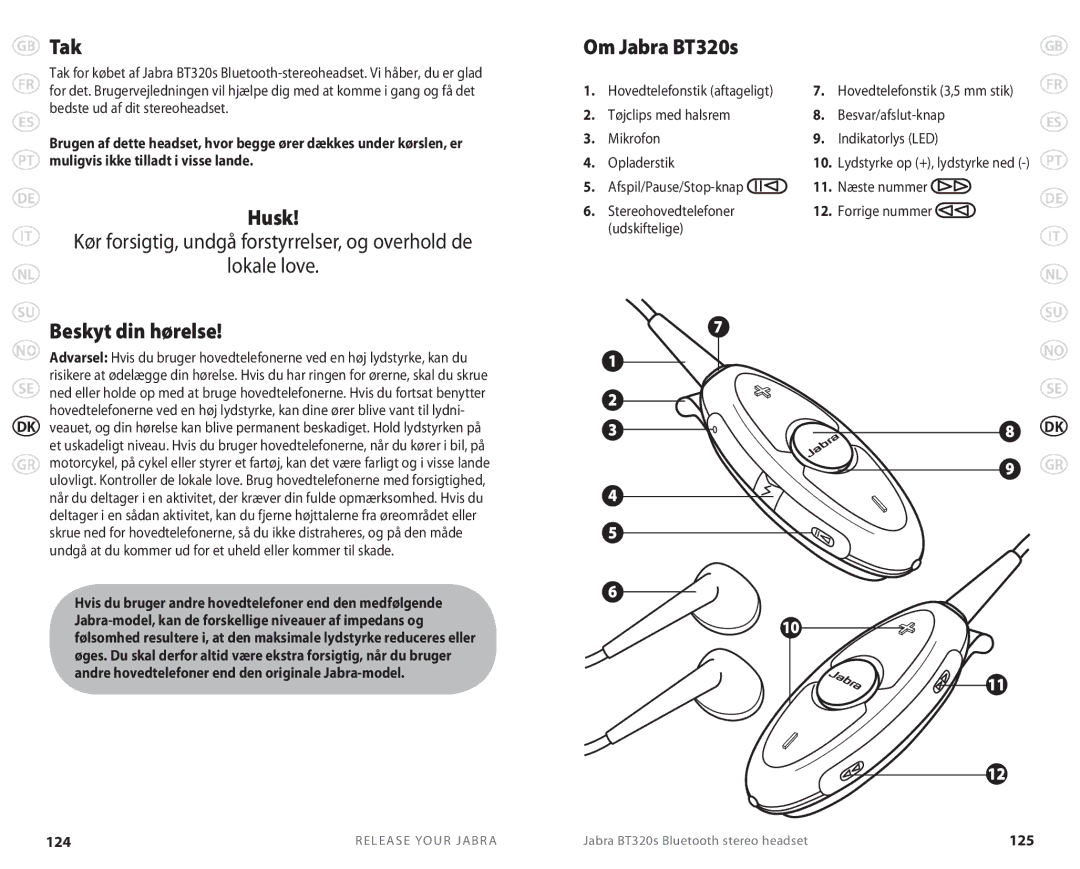 Lennox Hearth BT 320S user manual Tak, Husk, Beskyt din hørelse, 124, 125 