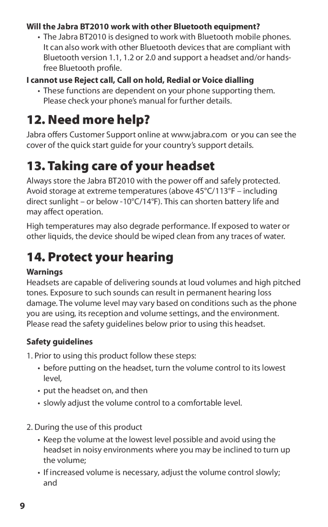 Lennox Hearth BT2010 manual Need more help? Taking care of your headset, Protect your hearing, Safety guidelines 