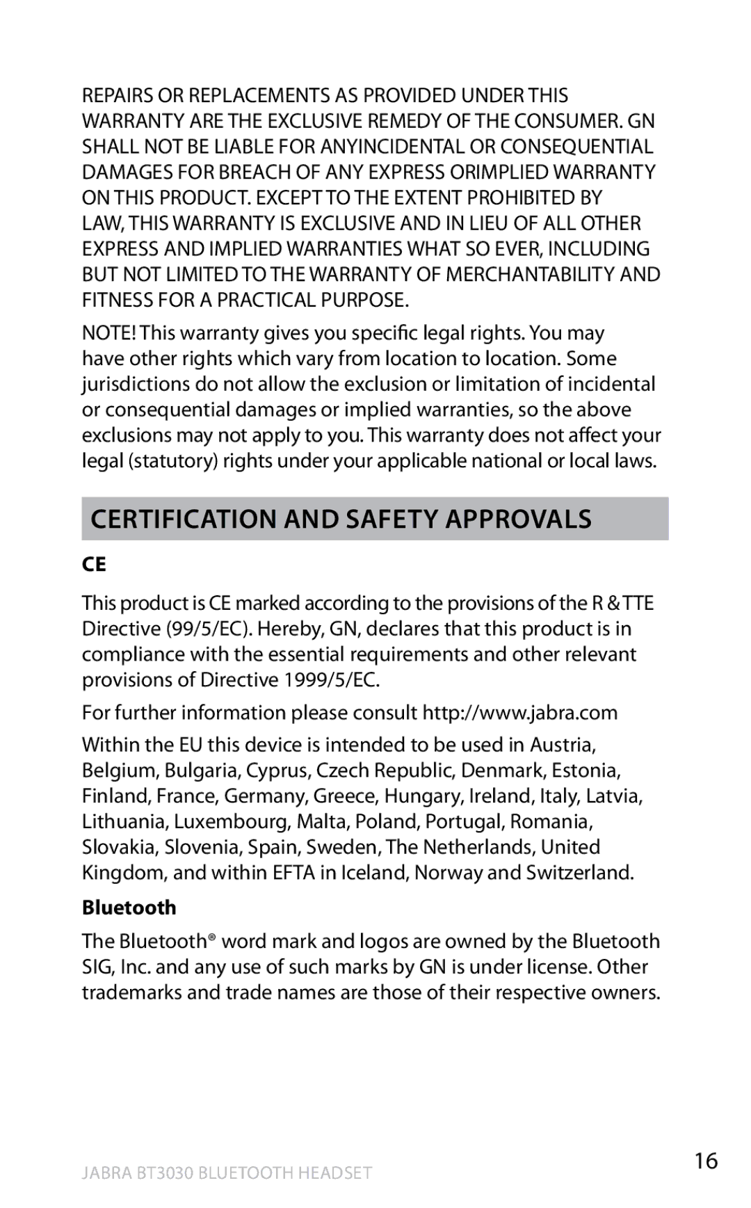 Lennox Hearth BT3030 user manual Certification and safety approvals, Bluetooth 