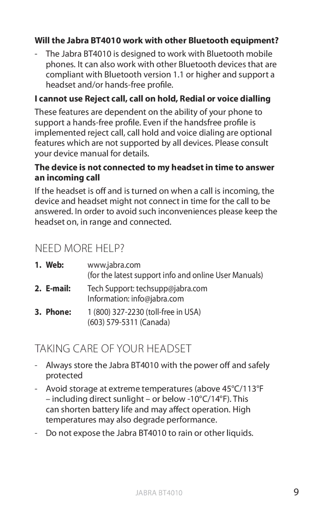 Lennox Hearth BT4010 user manual Need more help?, Taking care of your headset 