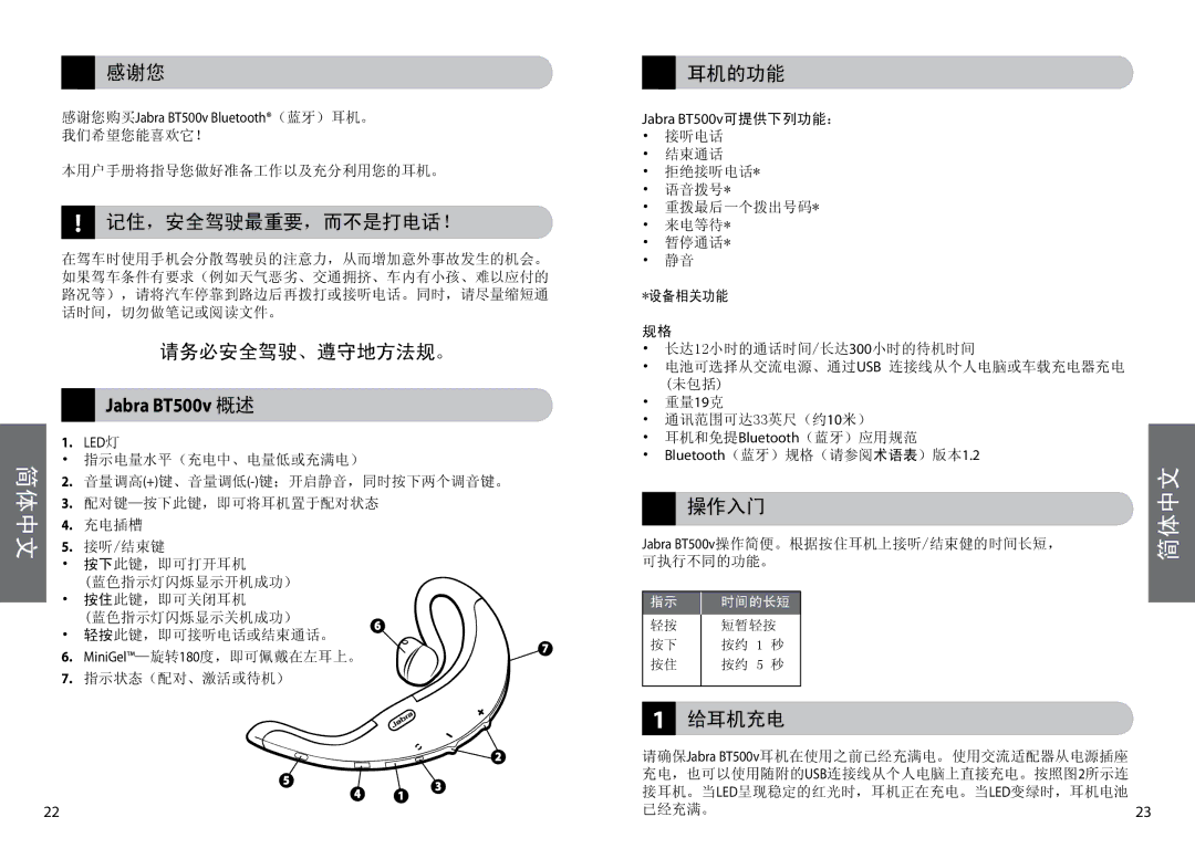 Lennox Hearth BT500V user manual Jabra BT500v 概述 