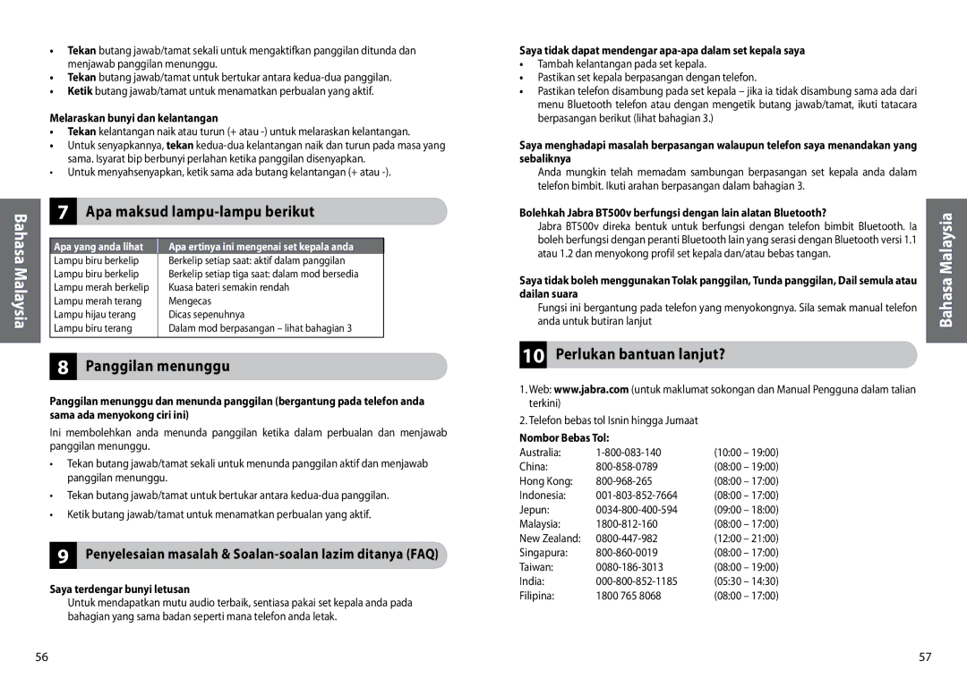 Lennox Hearth BT500V user manual Apa maksud lampu-lampu berikut, Panggilan menunggu, ­10 Perlukan bantuan lanjut? 