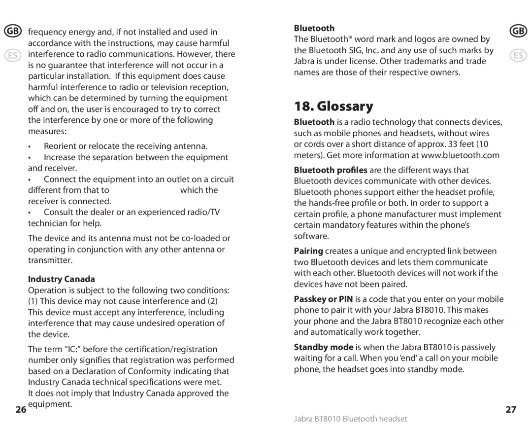 Lennox Hearth BT8010 user manual Glossary, It does not imply that Industry Canada approved Equipment, Bluetooth 