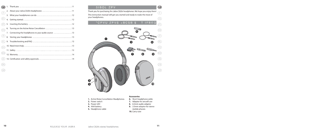 Lennox Hearth C820S user manual Thank you, About your Jabra C820s headphones, Accessories 