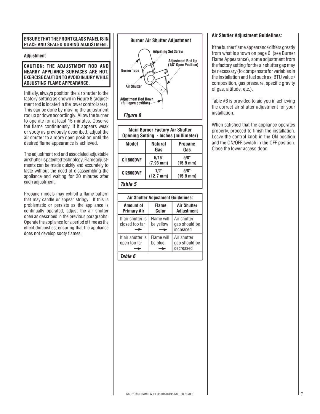 Lennox Hearth CI1500DVF, CI2500DVF manual Burner Air Shutter Adjustment, Air Shutter Adjustment Guidelines 