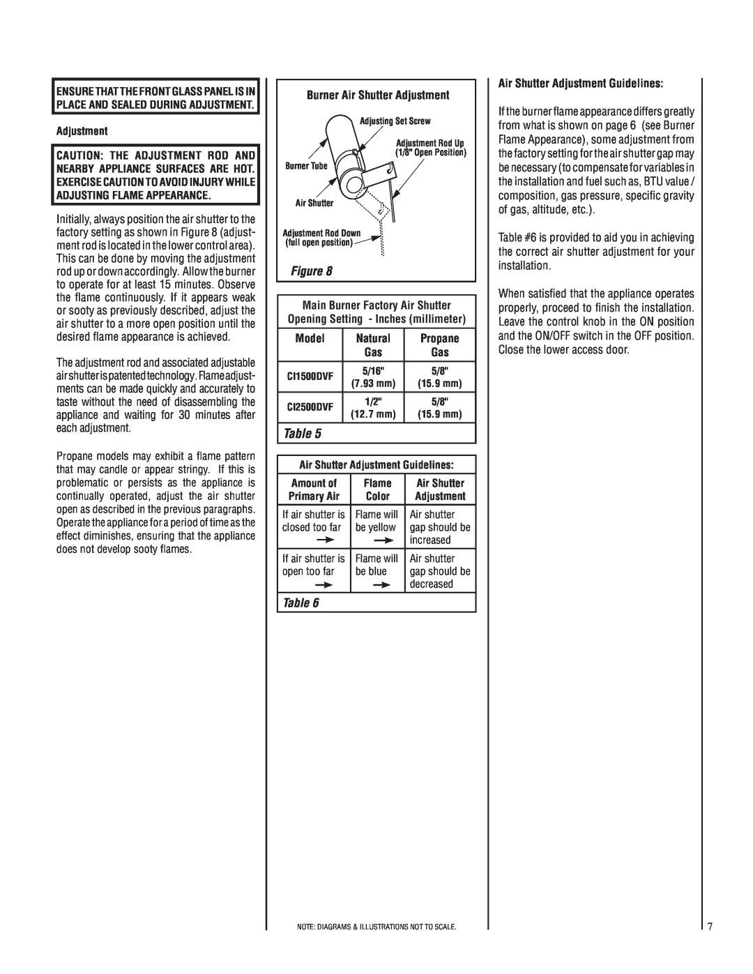 Lennox Hearth CI1500DVF, CI2500DVF manual Burner Air Shutter Adjustment, Air Shutter Adjustment Guidelines 