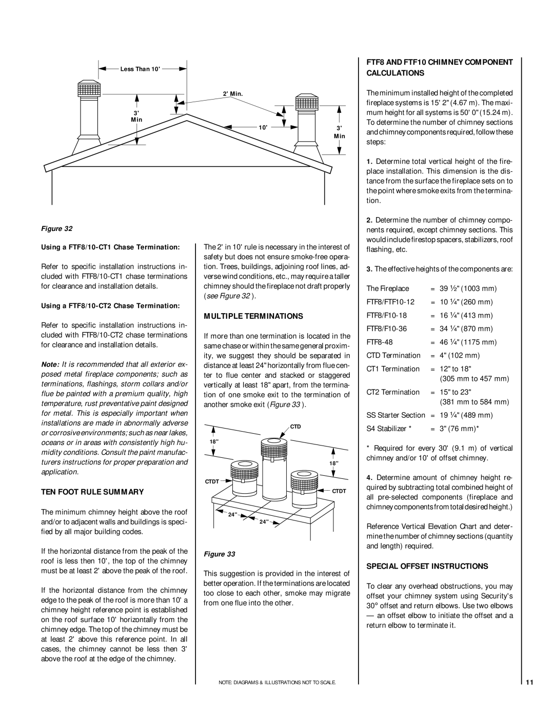 Lennox Hearth CR-3835R TEN Foot Rule Summary, Multiple Terminations, FTF8 and FTF10 Chimney Component Calculations 