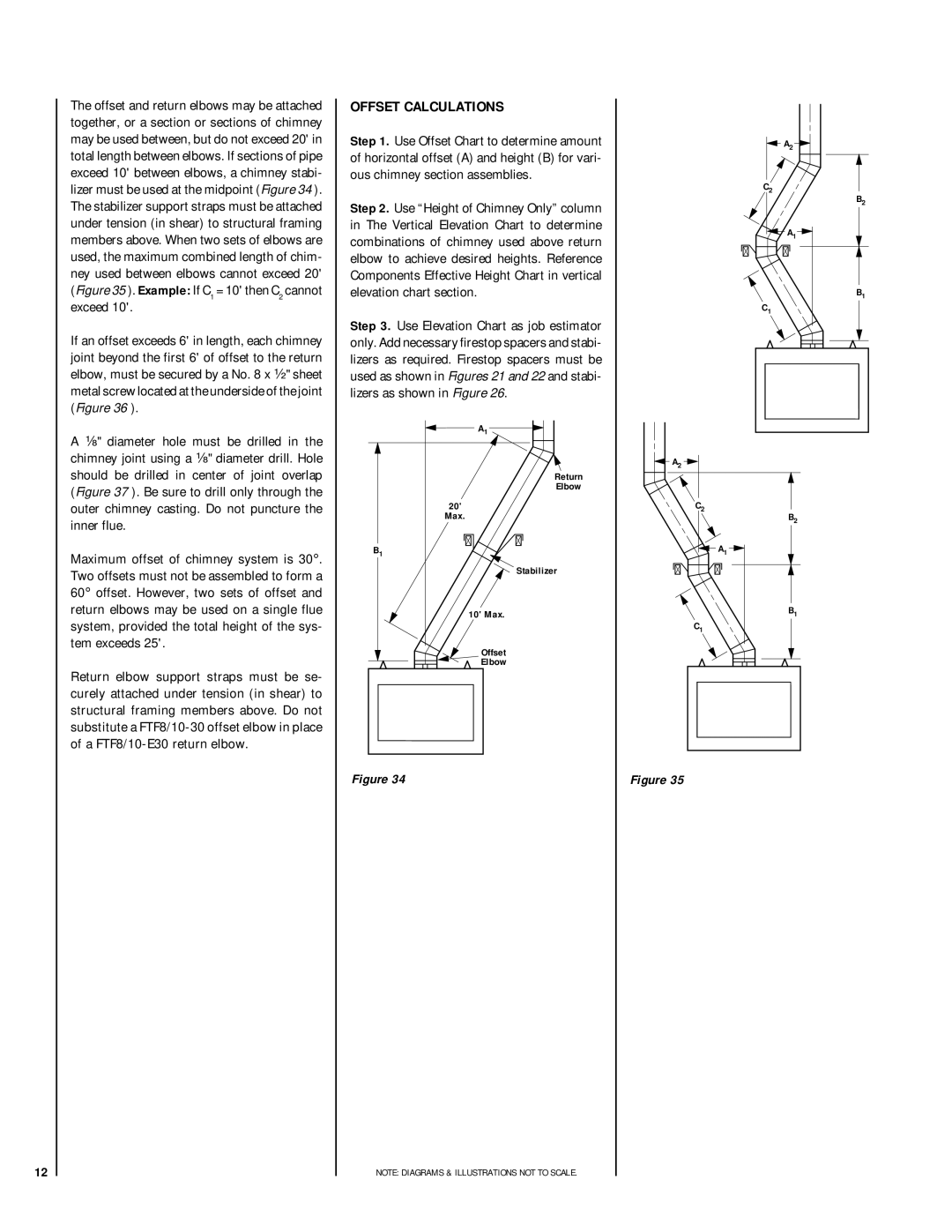 Lennox Hearth CR-3835R installation instructions Offset Calculations, Return Elbow Max Stabilizer 10 Max Offset 