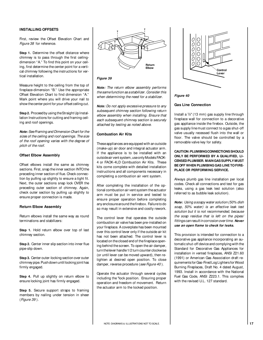 Lennox Hearth CR-3835R Installing Offsets, Offset Elbow Assembly, Return Elbow Assembly, Combustion Air Kits 