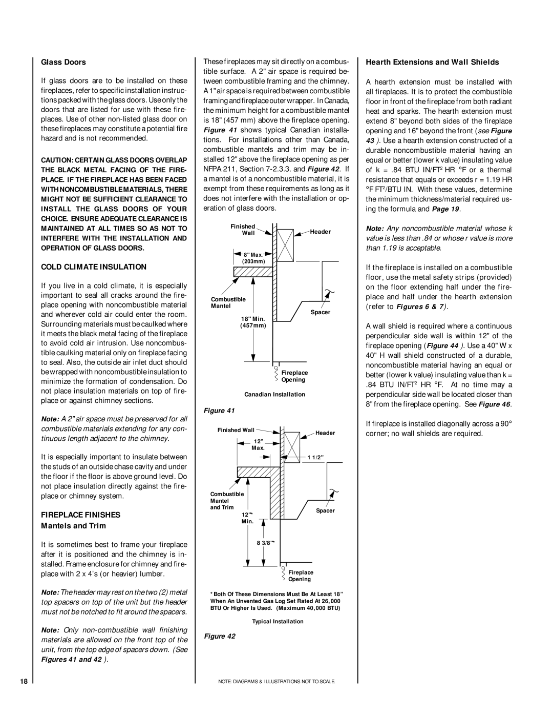 Lennox Hearth CR-3835R installation instructions Glass Doors, Cold Climate Insulation, Fireplace Finishes, Mantels and Trim 