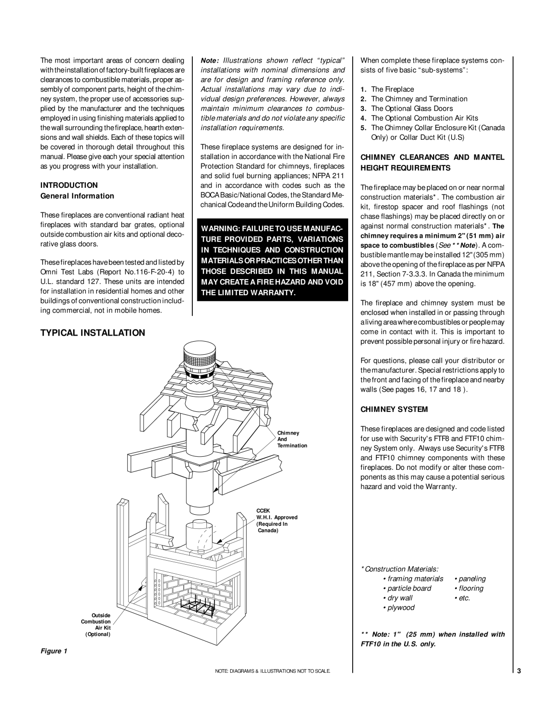 Lennox Hearth CR-3835R installation instructions Typical Installation, Introduction, General Information, Chimney System 