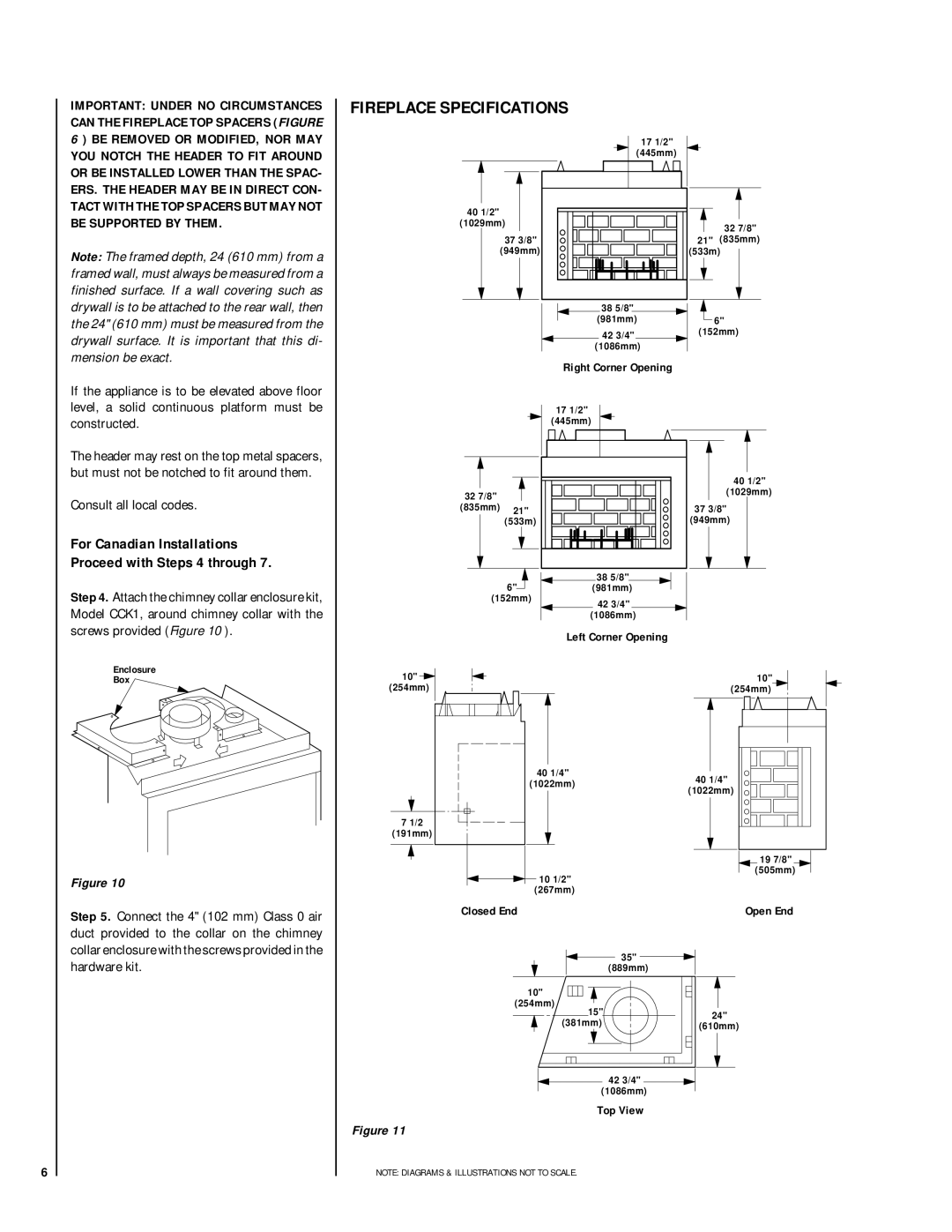 Lennox Hearth CR-3835R installation instructions Fireplace Specifications, Consult all local codes 