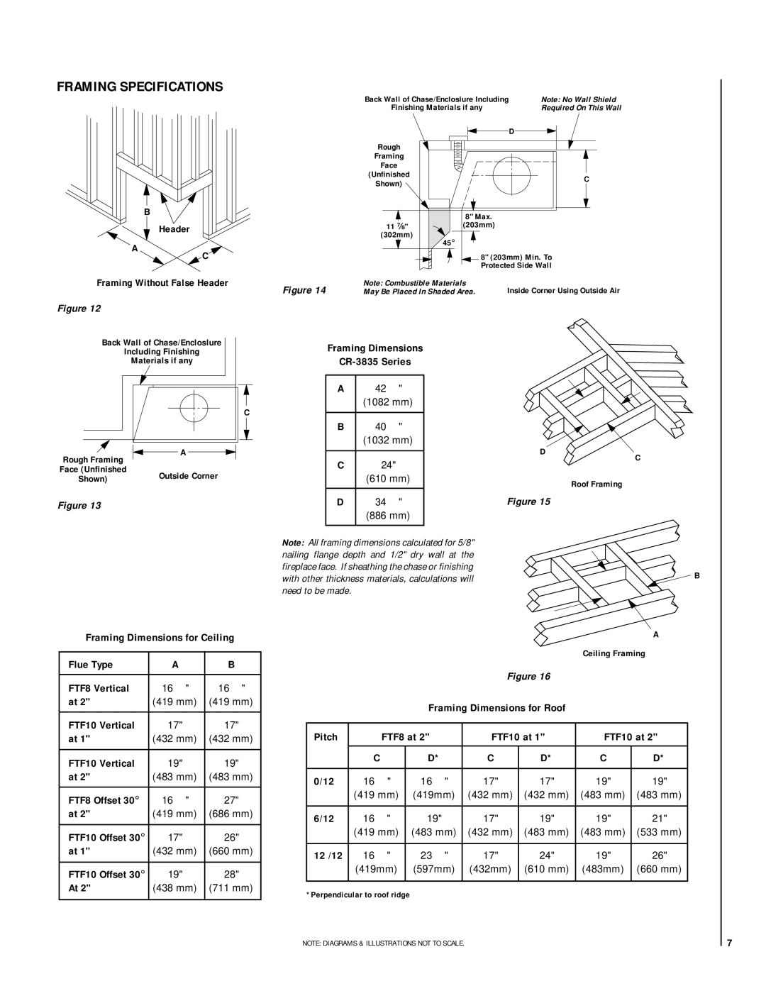 Lennox Hearth CR-3835R installation instructions Framing Specifications 