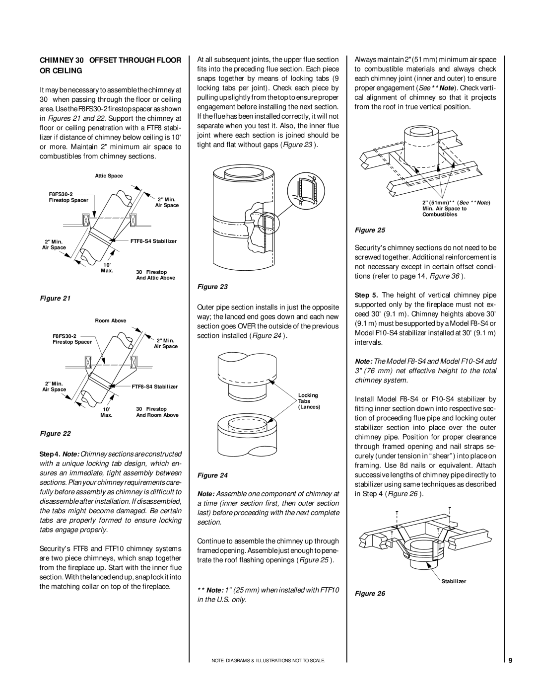 Lennox Hearth CR-3835R installation instructions Or Ceiling, 51mm** See **Note Min. Air Space to Combustibles, Stabilizer 