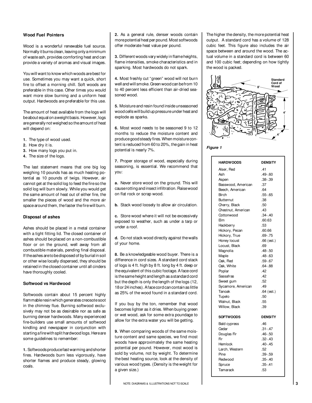 Lennox Hearth CST-38, CPF-38, CR-3835L manual Wood Fuel Pointers, Disposal of ashes, Softwood vs Hardwood 