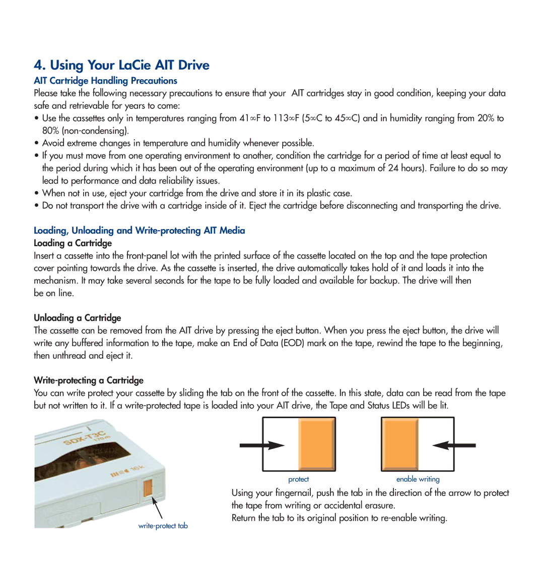 Lennox Hearth D2 warranty Using Your LaCie AIT Drive, LaCie d2 Scsi AIT Drive Using Your AIT Drive 